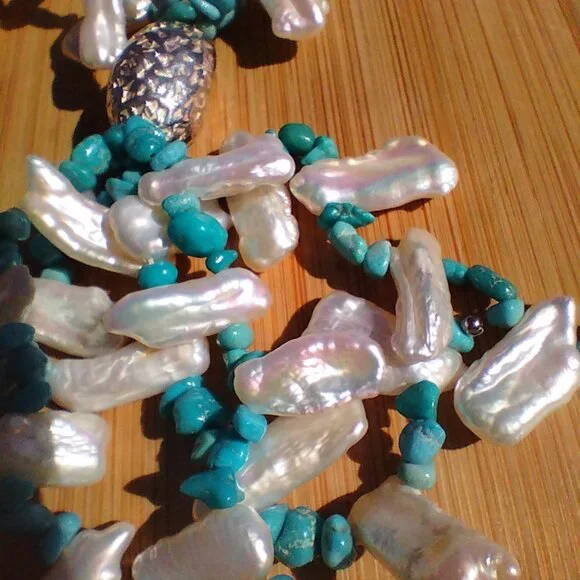 Jay King DTR mine finds Turquoise Keshi Pearl Tassel Necklace 925 Sterling Silve - Picture 7 of 12